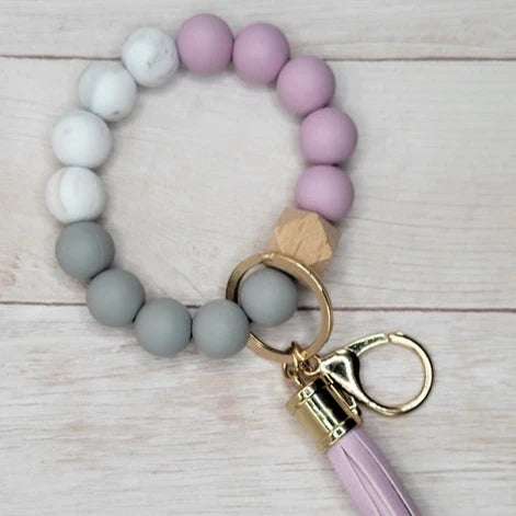 Lavender, Grey, White Silicone Wristlet Keychain