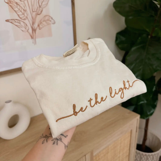 Be The Light Embroidered T-Shirt in Ivory