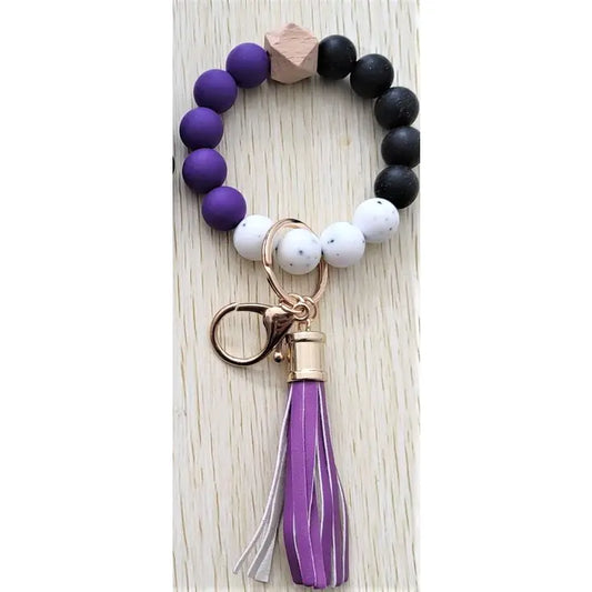 Purple, Black and White Silicone Wristlet -Keychain