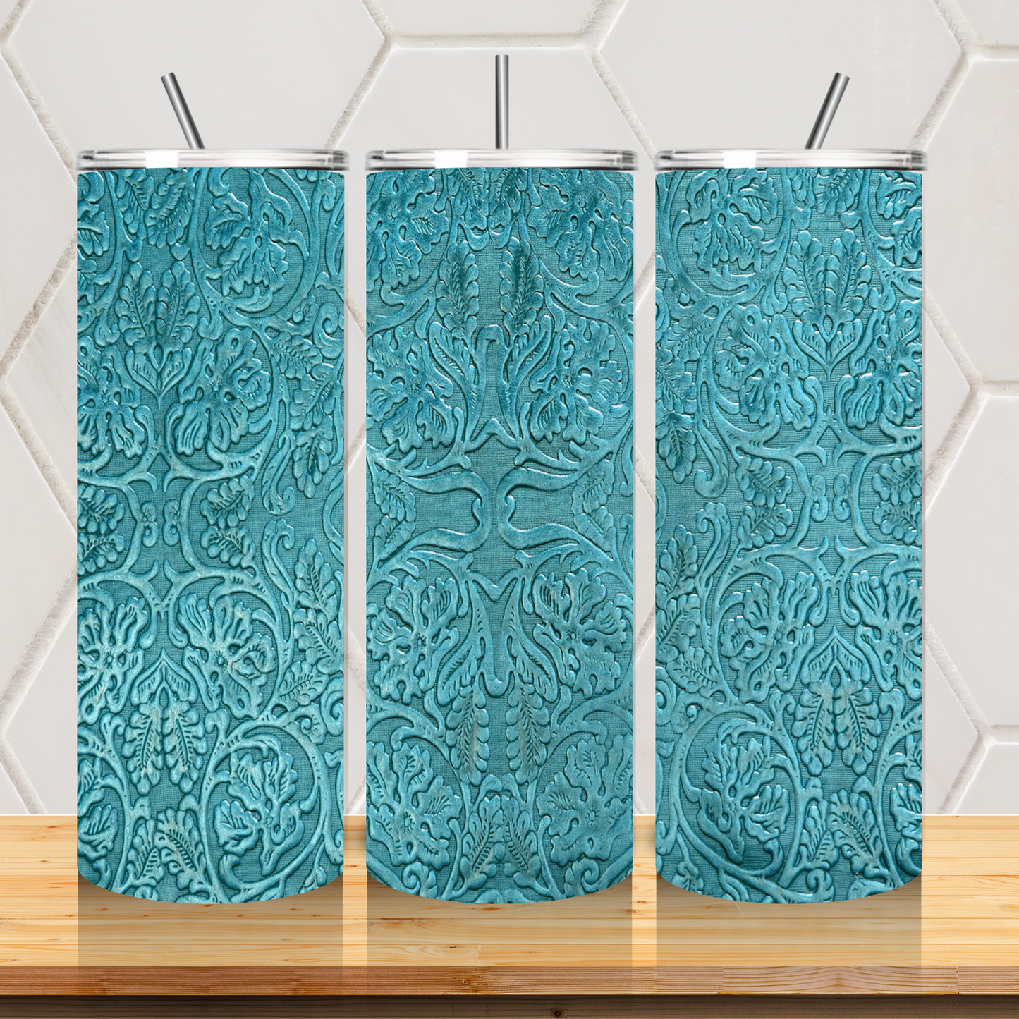 Turquoise Western Leather Print 20oz Stainless Steel Tumbler