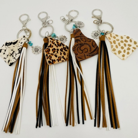 Western Style Geometric Cowhide Keychain