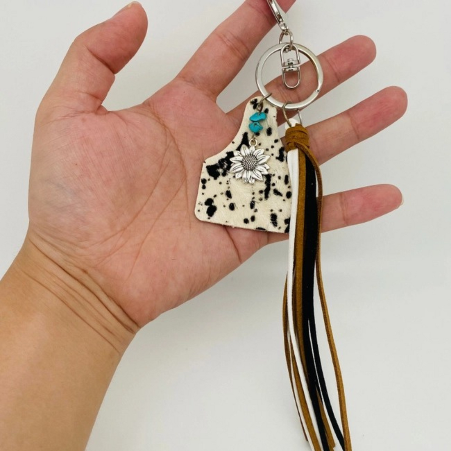 Western Style Geometric Cowhide Keychain