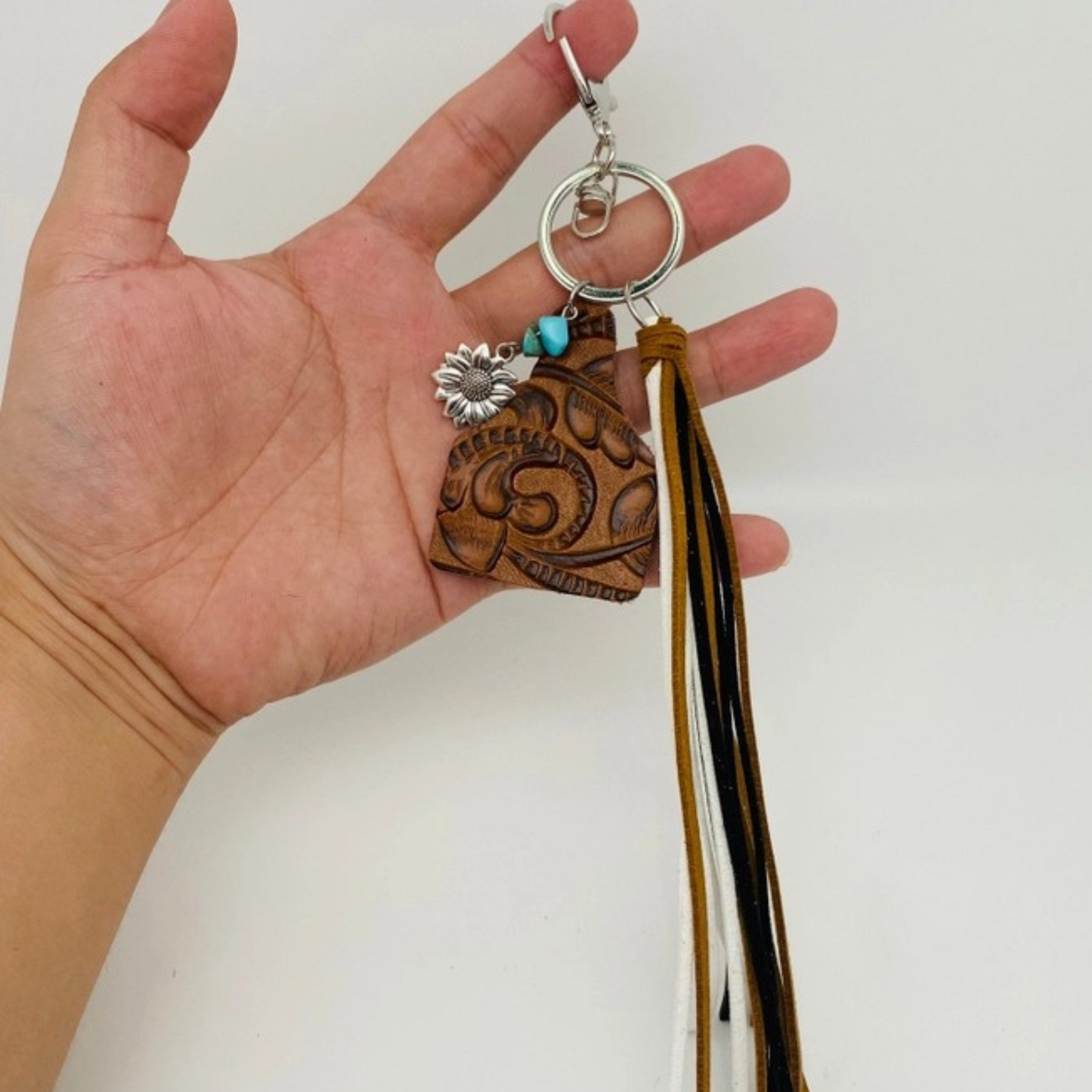 Western Style Geometric Cowhide Keychain