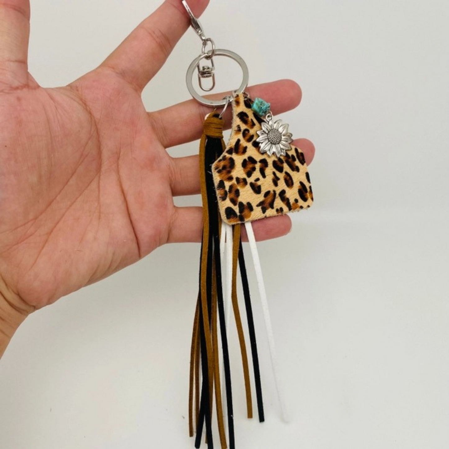 Western Style Geometric Cowhide Keychain