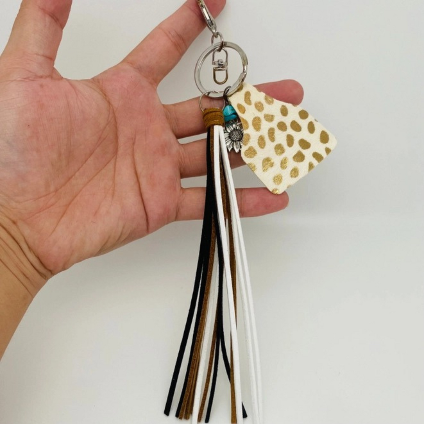 Western Style Geometric Cowhide Keychain